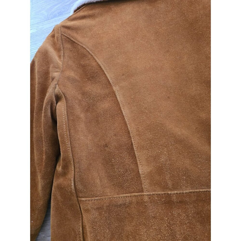 Schott NYC Rancher Western Barn Suede Leather Coat 40 Vintage Faux Fur Sherpa M - Picture 7 of 12